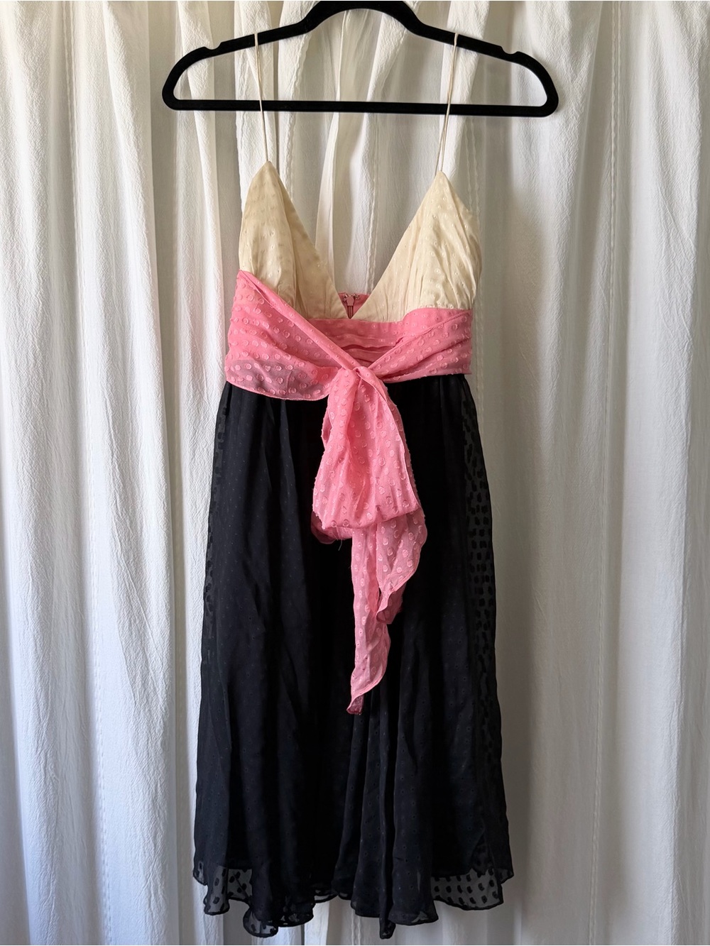 VINTAGE Milly Silk Cocktail Baby Doll Dress with Bow Sz 8 Made in USA Y2K